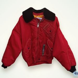 NWT!  ASHLEY SCOTT Red Bomber Jacket with Faux Fur Removable Collar - LG